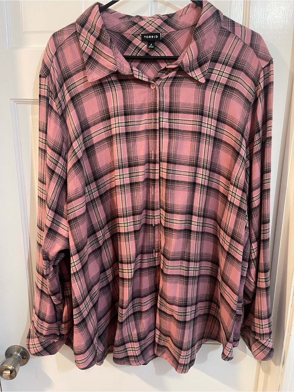 torrid Pink and Black Plaid Button-Down Shirt